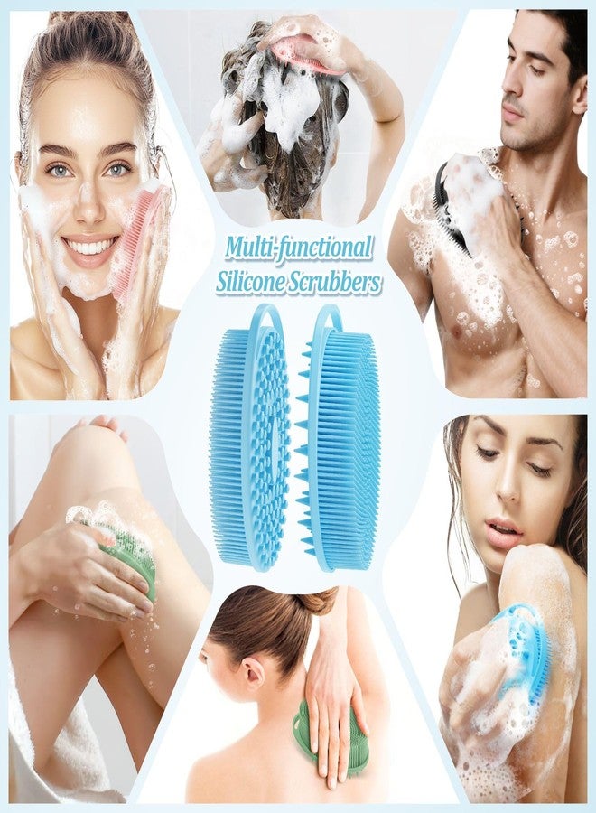GEENOA Soft Silicone Body Scrubber 2PCS, 2-in-1 Bath & Shampoo Brush with Dual-Side Usage, Hygienic Silicone Loofah Shower Scrubber for Gentle Exfoliating & Good Lathering(Bluex2) - Image 5